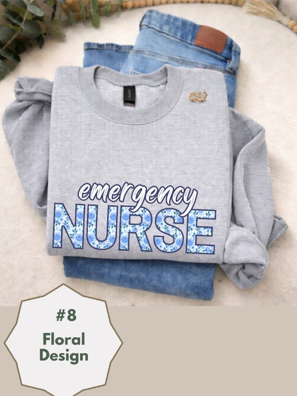 Emergency Nurse Floral Sweatshirt Gray Nurse Crewneck Cozy RN Gift Cute Nurse - Picture 11 of 14